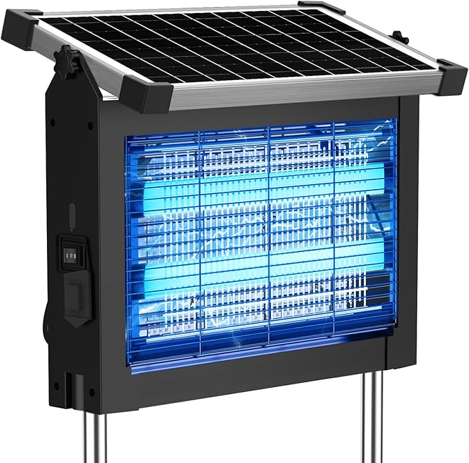 Solar Bug Zapper Outdoor, 4500V Mosquito Zapper Waterproof with Panel Sensor Electric Fly Zapper Rechargeable Mosquito Killer with 10FT Extension Cord, Fly Trap Ideal for Patio, Backyard, Camping