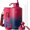 Coolflask 128 oz Gallon Water Bottle Insulated with Straw&3 Lids, Water Jug Large Stainless Steel Metal Vacuum Wide Mouth for Sports, Gym or Office, Non-BPA Keep Cold 48H Hot 24H, Ombre Wine/Navy