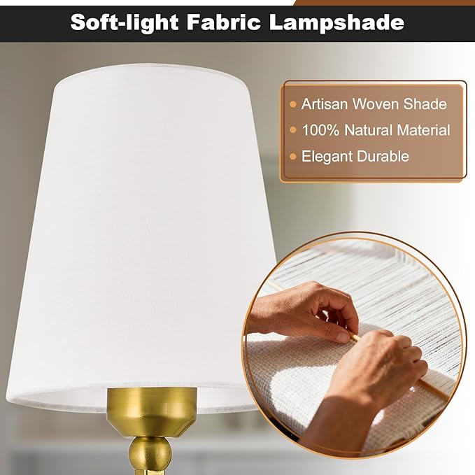 Bathroom Vanity Light, Brushed Gold Bathroom Light Fixtures, 4-Light Lighting Fixtures Over Mirror, Modern Wall Sconce with Flared White Fabric Shade, E26 Socket(ETL Listed)