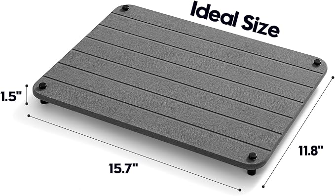 Stone Dish Drying Mat for Kitchen Counter, Water Absorbing Bathroom Tray Sink Organizer, Diatomaceous Earth Countertop Dish Rack Riser Sponge Holder Soap Dish, Dark Gray, 16" x 12"