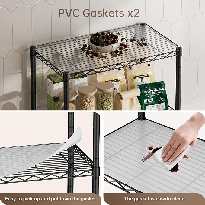 Golpart 4 Tier Shelves Storage Shelf Wire Closet Bathroom Organizers Metal Pantry Kitchen Garage Shelving Unit Laundry Room Organization Home Rack Net Basket Black with Wheels 14”D X 24”W X 48.9”H