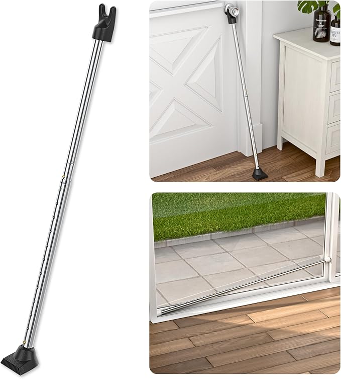 SECURITYMAN 3-in-1 Door Security Bar, Security Door Stoppers & Door Barricade – Heavy Duty Adjustable Iron Security Lock Bar for Home Defense, Apartment & Travel Safety (1 Pack - Chrome)