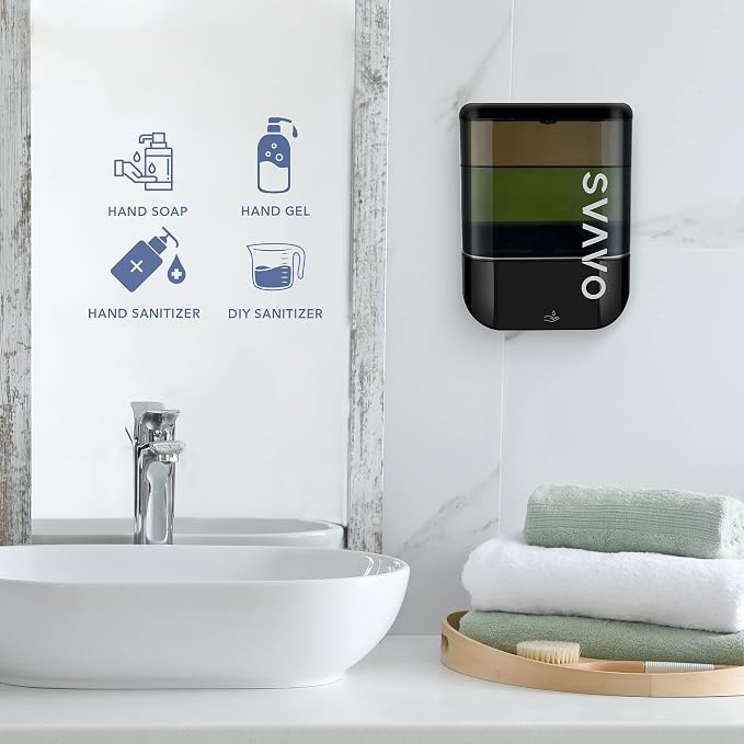 SVAVO Automatic Soap Dispenser Touchless, Hand Sanitizer Dispenser Wall Mount, Electric Sensor Battery Operated for Offices Home Kitchen Bathroom Hotel Restaurant Commercial, 34oz/1000ml Black