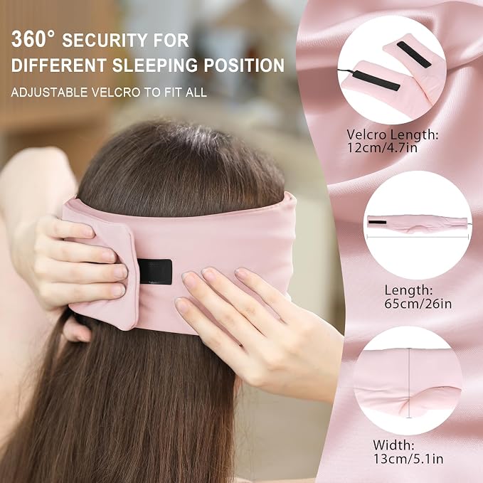 LC-dolida Bluetooth 5.4 Sleep Mask, Ice Silk Sleep Headphones for Side Sleepers, Adjustable Blackout Eye Mask with Bluetooth Headphones, Ultra-Soft Sleeping Mask for Women & Travel (Pink)