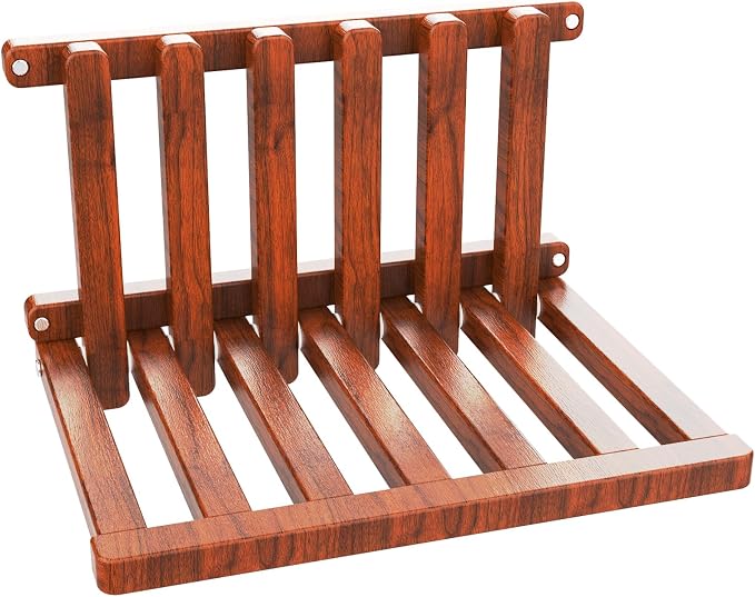 The folding stool is made of beech wood and can withstand 400 pounds. The surface is coated with Walnut paint and polished. Used for changing shoes, showering, folding bedside table(Walnut paint)
