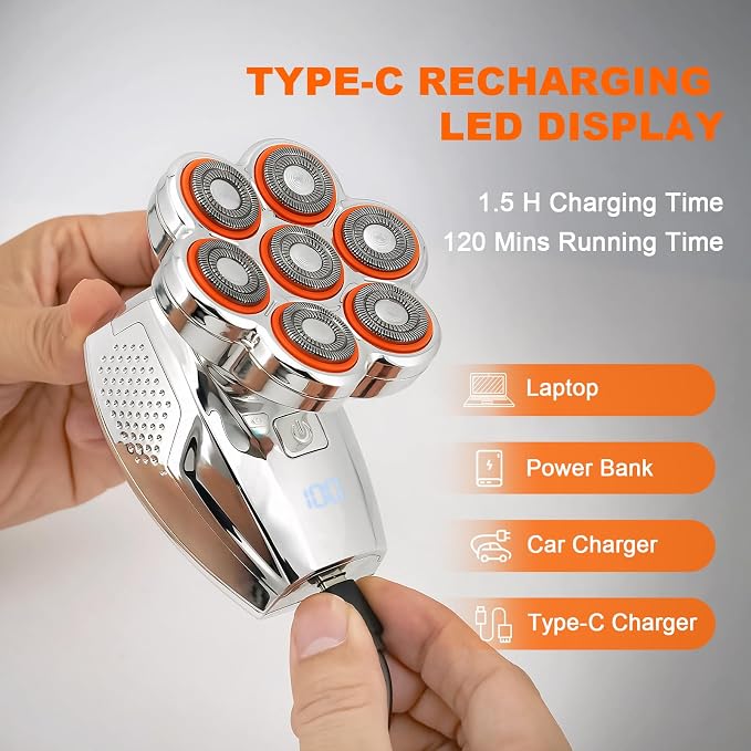 Head Shavers for Bald Men: 120min Long Time Use Rechargeable Electric Razor - Waterproof Wet Dry Shaving - Professional Grooming Kit for Balder