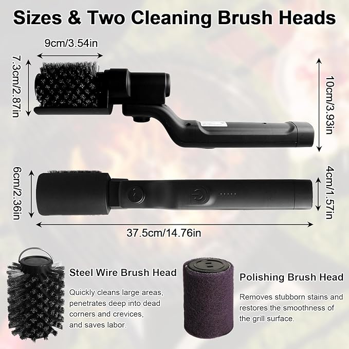 Electric Grill Brush for Outdoor, 180°Adjustable Rechargeable Cordless BBQ Grill Cleaner Brush, 3-Speed Power Rotary Grill Cleaning Brush, Reinforced Steel Bristles for Gas Charcoal Barbecue Grates