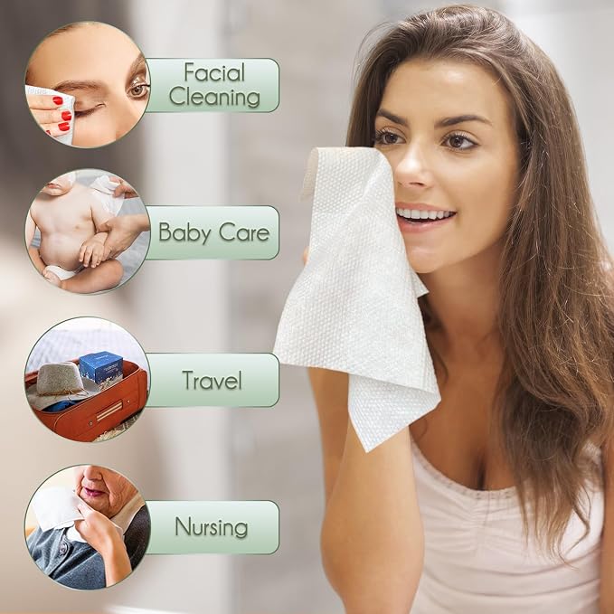 Christmas Style WOWOTEX Disposable Face Towels 120 Count Large Dry Wipes | 10"×12", Extra Thick Soft and Sensitive Skin friendly, Clean Facial Towels for Skincare, Makeup Removal and Facial Cleansing