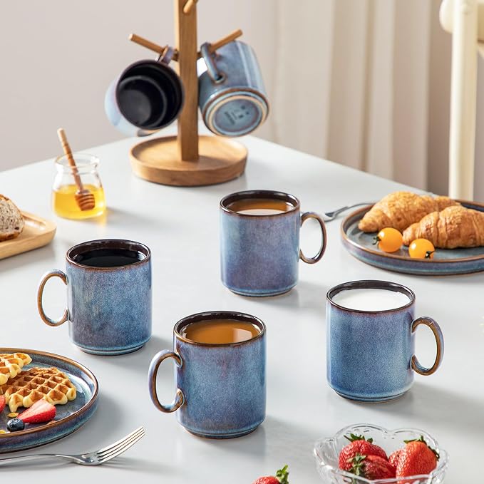 vancasso ONION Ceramic Coffee Mugs Set of 6, 12 Oz Coffee Cups for Latte, Cappuccino, Tea & Hot Cocoa, Artisan Modern Style for Coffee Bar, Home & Kitchen, Microwave & Dishwasher Safe, Deep Blue Gray