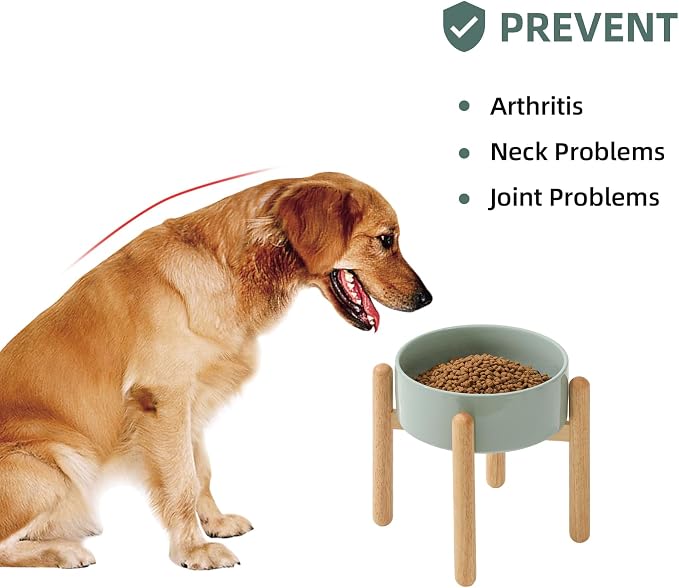 Havniva Elevated Dog Bowls Ceramic Dog Bowls with Stand, Dog Food Bowl | 8.3” Raised Dog Bowls with Non-Slip Wood Stand, Dog Food and Water Bowl Set, Dog Feeding Bowls for Large Dogs