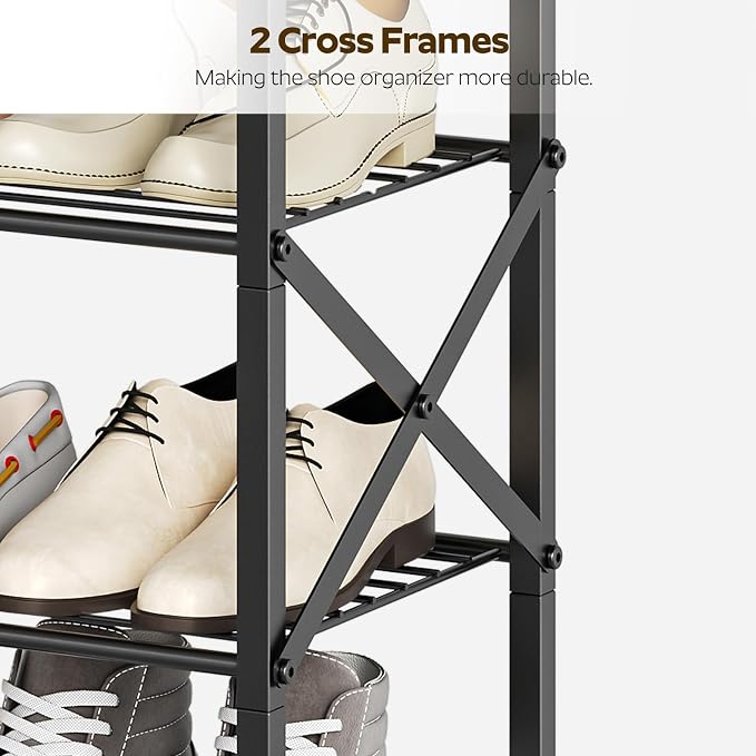 YATINEY 5-Tier Shoe Rack, Shoe Storage for Entryway and Closet, Free Standing Shoe Organizer with Metal Mesh Shelves, 16-20 Pairs of Shoes, Rustic Brown and Black SS05BR