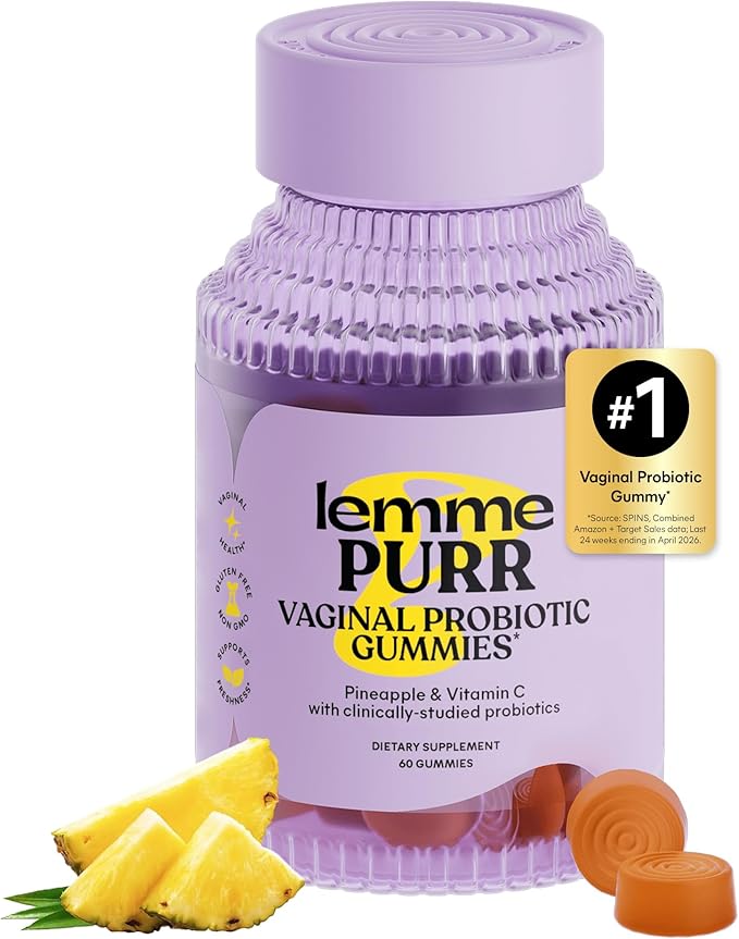 Lemme Purr Vaginal Probiotic Gummies for Women - Balanced pH, Healthy Odor, Yeast Balance & Flora Support + Vitamin C for Immune Health - Tasty Pineapple (60 Count)