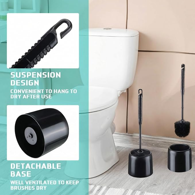 Roshtia 1 Set Toilet Brush and Holder Set for Bathroom Toilet Bowl Brush Scrubber with Caddy for Deep Cleaning, 14.57 Height (Black)