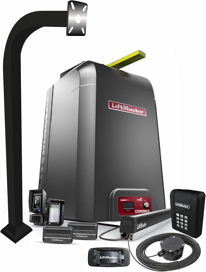 LiftMaster CSW200101UL Heavy-Duty Commercial Swing Gate Operator Kit – 1 HP AC Motor, High-Traffic – Includes 811LM, KPW250, 828LM, LMRRUL, S505AL Accessory, CP4 & LA Ornamental Pedestal