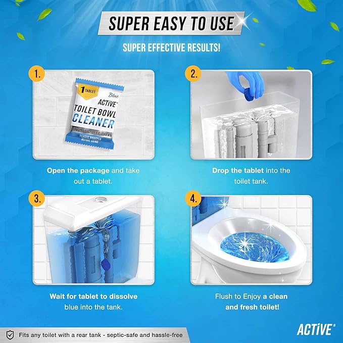 ACTIVE Automatic Toilet Bowl Cleaner and Washing Machine Cleaner - Includes 12ct Toilet Bowl Cleaning Tablets and 24ct Washer Cleaning Tablets