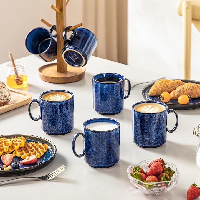 vancasso STARRY Ceramic Coffee Mugs Set of 6, 12 Oz Coffee Cups for Latte, Cappuccino, Tea & Hot Cocoa, Artisan Modern Style for Coffee Bar, Home & Kitchen, Microwave & Dishwasher Safe, Blue