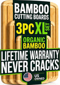 Greener Chef Luxury XL Bamboo Cutting Board Set of 3 with Vertical Grain Strength Technology - Extra Large Wood Cutting Boards for Kitchen and Lightweight Chopping Board Set - Replacements for Life