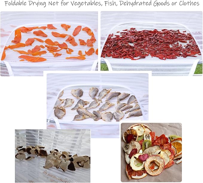 Foldable Drying Net for Vegetables, Fish, and Dehydrated Goods, Multi-Tiered Food Drying Net, Versatile Drying Rack, Windproof Design, Zipper Closure for Insect Protection 4Layer Green