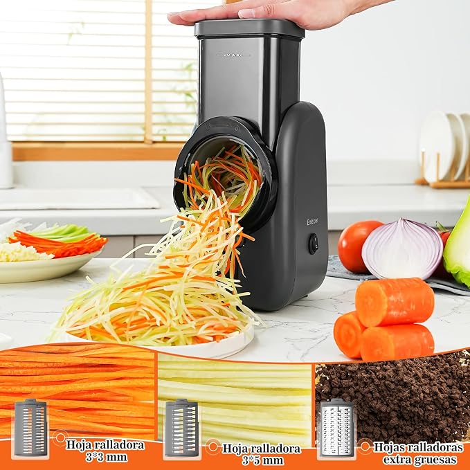 Electric Cheese Grater Rotary Slicer-One-Touch Control Vegetable Slicer, Nuts Grinder Cheese Shredder for Home Kitchen Use, 6 Replaceable Stainless Steel Blades(Black)