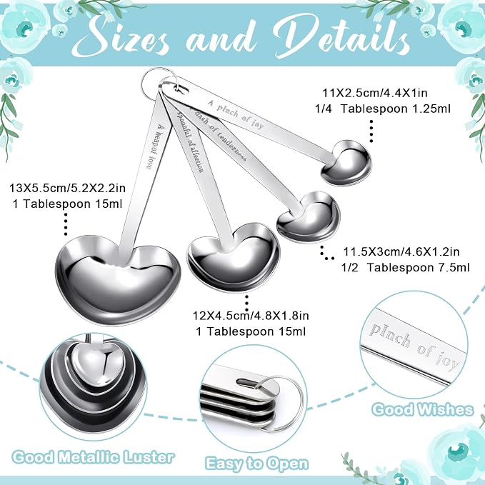 Yinder 50 Sets Heart Measuring Spoons Wedding Favors for Guests with Gift Box and Thank You Card, Bridal Shower Favors Bulk, Kitchen Measuring Spoon Gift Set for Party Souvenirs(Blue)