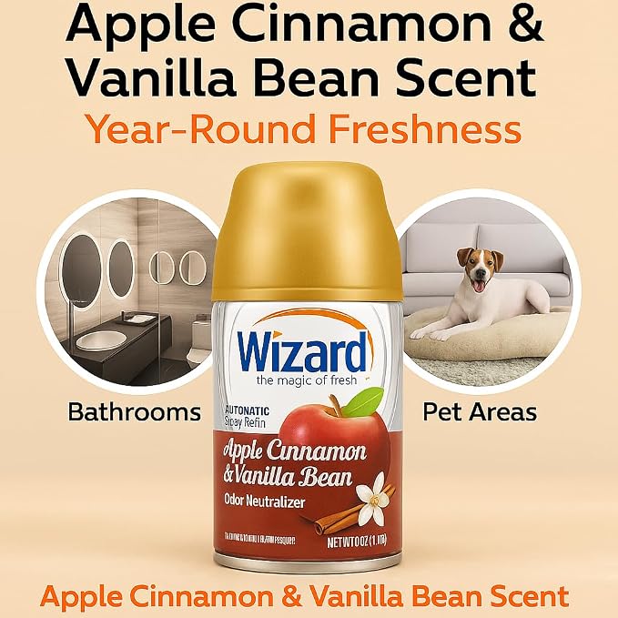 Wizard Automatic Spray Refills Everyday Variety Pack Compatible with Air Wick Freshmatic Dispensers Sweet Vanilla Lavender Freshly Picked Lavender Tropical Citrus Apple Cinnamon 12 Pack
