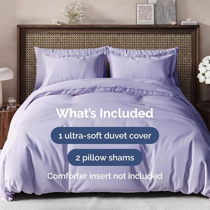Duvet Cover Cal King Size Set - Extra Soft Cal King Duvet Cover 104" x 98" with 2 Pillow Shams for Women, Men, Kids & Teens - Hotel Luxury with Zipper Closures & Ties - Comfy & Breathable (Lavender)