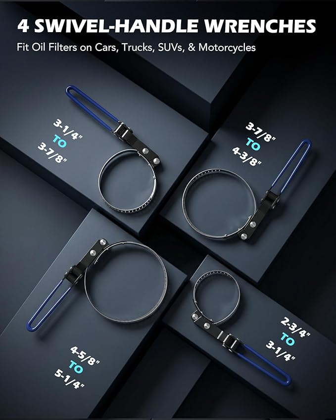 Orion Motor Tech Oil Filter Wrench Set, 9 Piece Oil Filter Removal Tool Kit with Adjustable Oil Filter Wrenches 2-3/4" to 5-1/4", 9" & 12" Pliers, 1/2" to 3/8" Adapter, Universal 3-Jaw Removal Tool