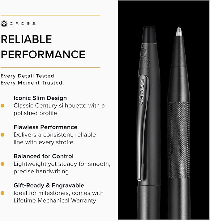Cross Classic Century Black PVD Micro-knurl Ballpoint Pen - Refillable Pen for Effortless Writing - Black Ink - Durable Construction - Premier Distinctive Look - Gift-Ready