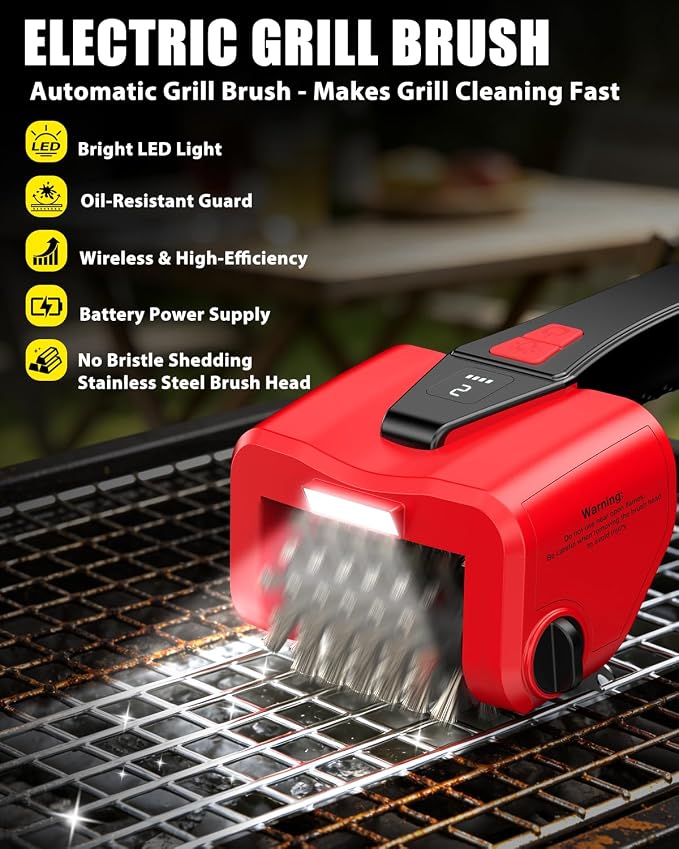 Electric BBQ Grill Brush,800RPM Automatic Grill Cleaner for Outdoor Grill with 2-Speed & 20kg Torque–Last 3.5H, LED Light for Night,No Bristle Drop Safe for Cast Iron Stainless,Gifts for Men Dad