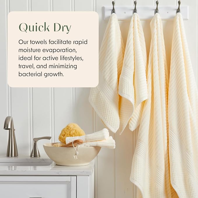 Springtree Home 100% Cotton Bath Towel Set | 4-Pack | Textured | Cream | Absorbent & Quick-Dry Bathroom Towels | Textured and Durable Cotton Towels for Bathroom | OEKO-TEX | Krista Collection