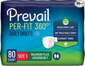 Prevail Per-Fit 360 Daily Incontinence Briefs, Unisex Adult Incontinence Briefs with Tabs, Maximum Plus Absorbency, Size 1, 80 Count (4 Packs of 20)