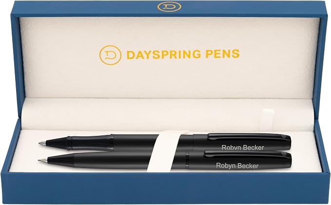 Dayspring Pens Richmond Rollerball and Pencil Set, Matte Black, Silver Engraving, Standard Ceramic Refill, 0.7mm Pencil with Lead, Gift for Graduation, Career Advancement, Birthdays