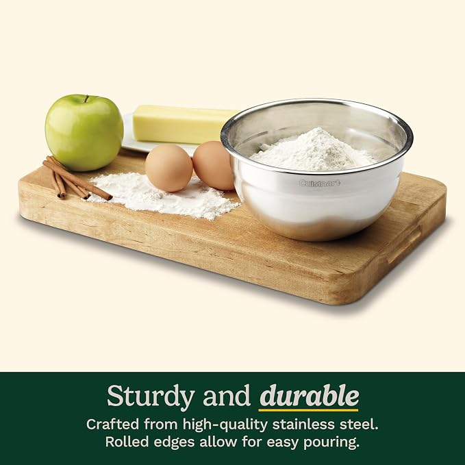 Cuisinart Mixing Bowl Set, Nesting Bowls, Stainless Steel, 3-Piece | 1.5, 3 & 5 qt. stainless steel mixing bowls for baking, cooking & prep, dishwasher safe, durable & compact, CTG-00-SMB