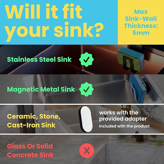 Magnetic Sponge Holder - Kitchen Sink Organizer - Ideal for Kitchen Organization & Accessories - Sink Sponge Holder (Biocomposite)