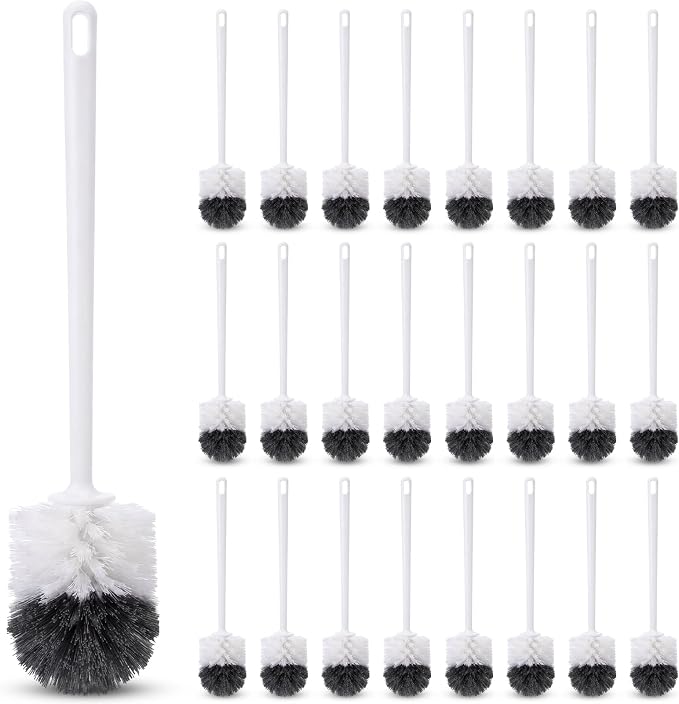 Reallnaive 24 Pack Toilet Brush Bulk, Commercial Heavy Duty Professional Toilet Bowl Cleaning Brush for Bathroom, Restroom Maintenance Cleaning Supplies (White)