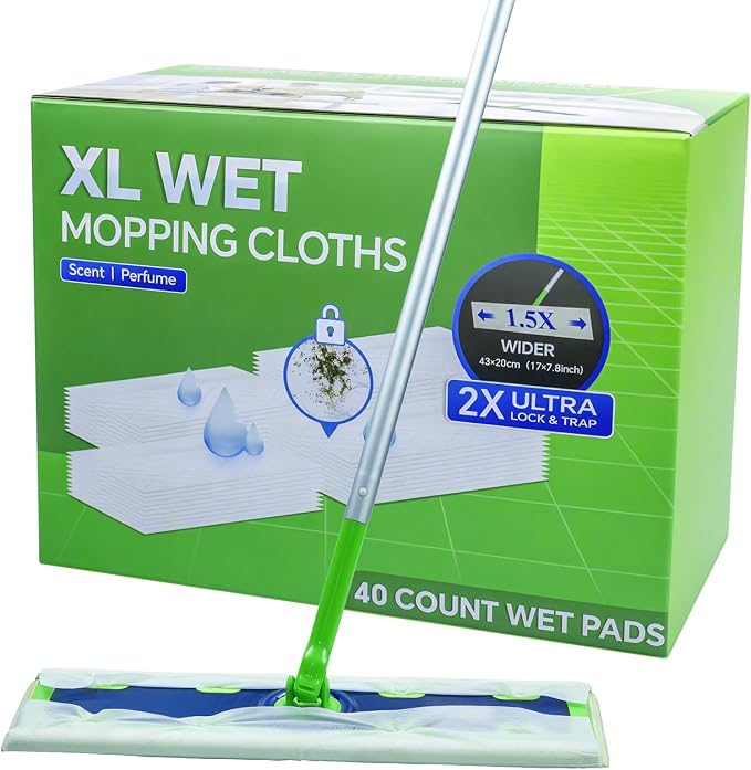 40 Count XL Wet Pads Refills for Swiffer Sweeper XL Mop, Disposable X-Large Wet Mopping Cloths, Extra Large Size Pads Refill for Multi-Surface Floor Cleaning (Mop not Included)