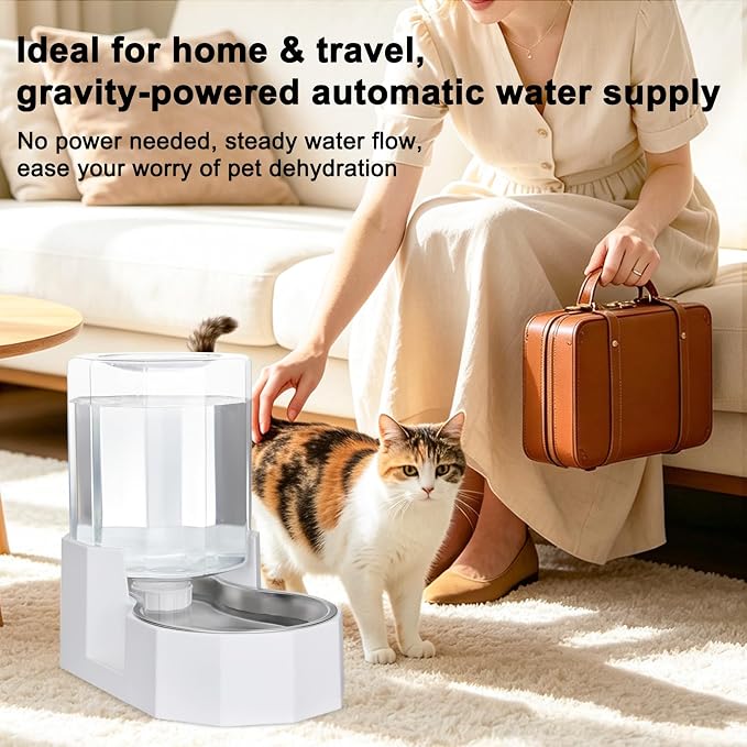 Sfozstra 4L Stainless Steel Gravity Water Dispenser:Cat Bowl | Stainless Steel, for Dogs & Cats, Bedroom Kitchen Corner Crate Area, No Electricity Required, Easy to clean