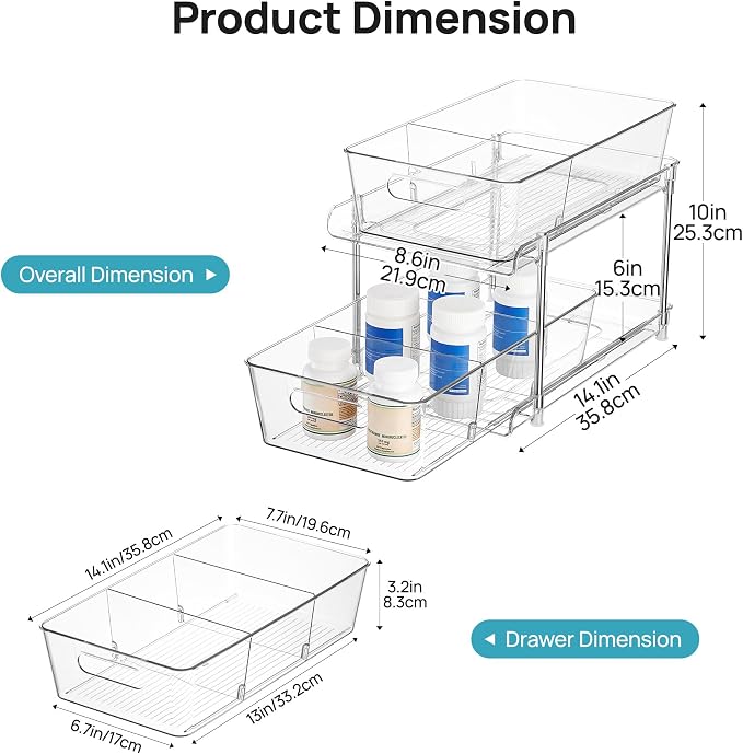 Vtopmart 2 Pack Larger Plastic Bathroom Under Sink Pull-Out Organizer (M-Standard)