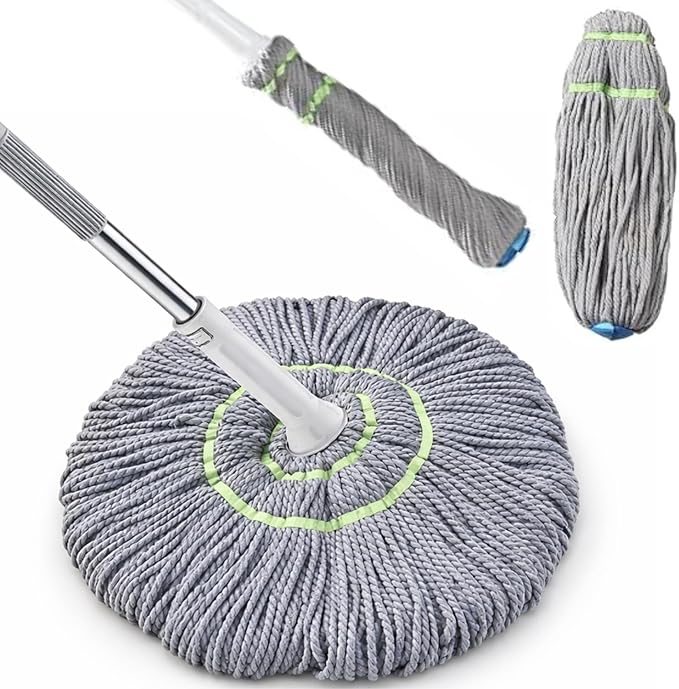 Self Wringing Floor Cleaning, Easy Squeeze Twist Mop with 44.5 Inches Long Handle Head, Heavy Duty Wet Mops for Cleaning Floors (Grey, Twist mop)
