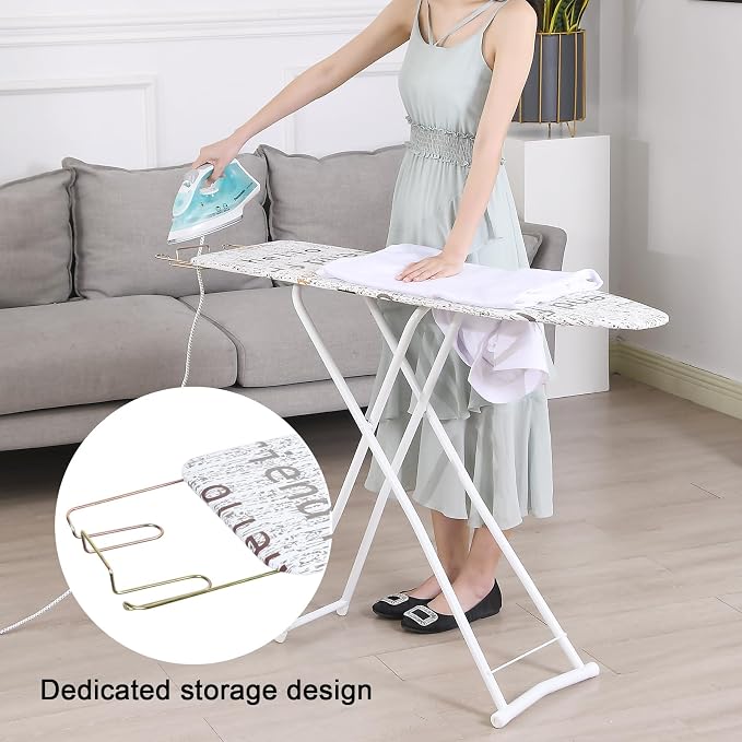 Ironing Board, Height Adjustable Smooth Edge Good Load-Bearing Non-Slip Clothes Ironing Board with Folding Legs (White)