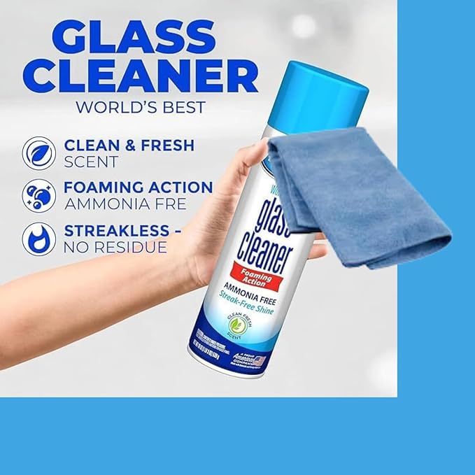 Pack (3 bottles) Glass Cleaner Foam Action Cleaner 23 oz each, with 2 Microfiber Cleaning Cloth