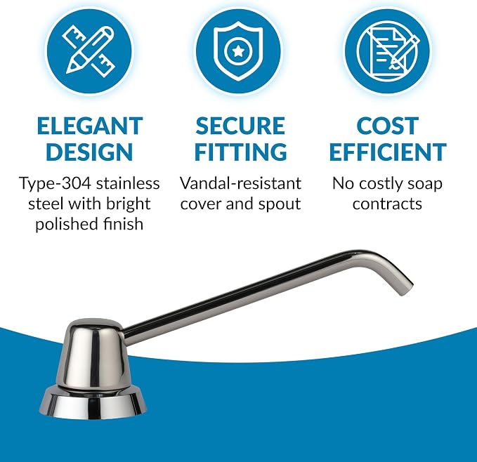 Bobrick Commercial Liquid Soap Dispenser 34 fl oz Capacity, Counter-Mounted, Polished Chrome, Manual Top-Fill, Vandal-Resistant Shatter-Proof Design 6-Inch Spout Durable Stainless Steel Construction (Model B-8226)