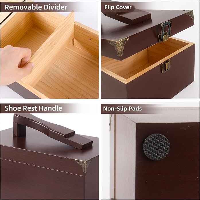 13Pcs Shoe Shine Box Set, Wooden Shoe Polish Kit, Leather Shoe Care Kit for Men & Women