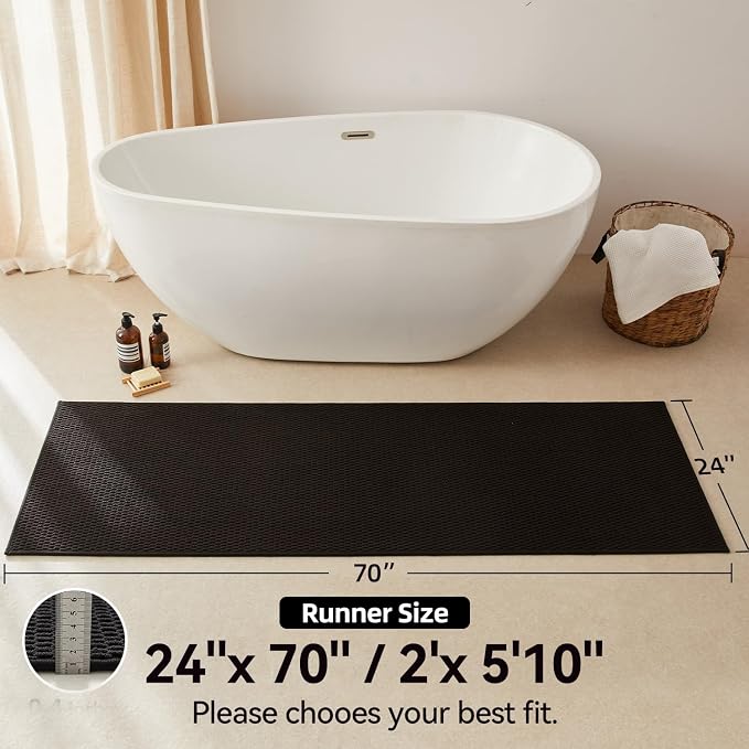 Triohero Bathroom Runner Rugs, Long Bath Mat Runner Washable Thin Quick Dry Low Pile Bathroom Runner Rugs Non Slip, Black 24"x70"