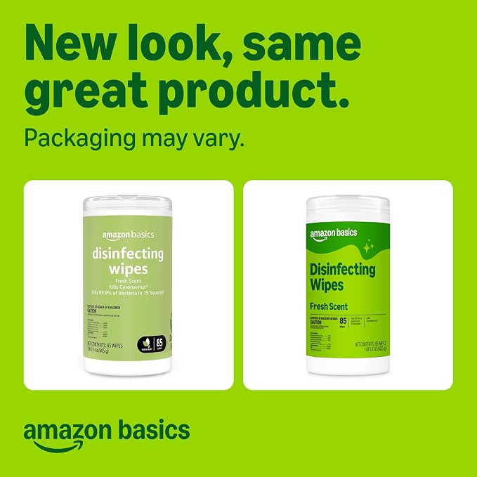 Amazon Basics Disinfecting Wipes, Fresh scent, Sanitizes, Cleans, Disinfects, Deodorizes, 85 Count: Pallet of 480 (80 x 6-pack), Packaging May Vary