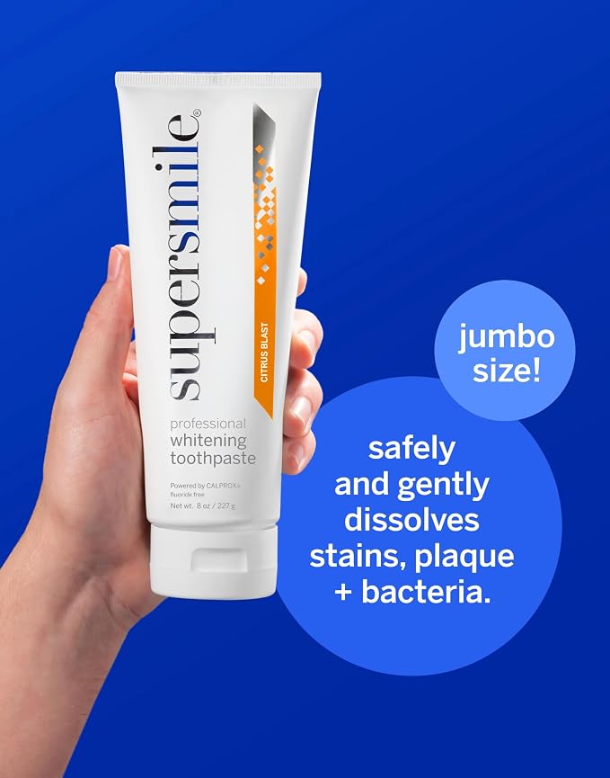 Supersmile Citrus Blast Whitening Toothpaste, Fluoride-Free, 8 Oz | Calprox® Powered, Whitens 5.5 Shades in 7 Days, Sweet Orange + Cool Mint Flavor, Veneer Safe, Sensitivity-Free