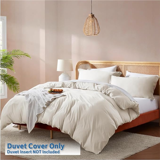 Nestl Off White Duvet Cover Queen Size - Soft Double Brushed Queen Duvet Cover Set, 3 Piece, with Button Closure, 1 Duvet Cover 90x90 inches and 2 Pillow Shams