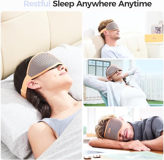 MZOO Pro Breathable Sleep Mask - Complete Blackout Sleeping Eye Mask for Side Sleeper, 3D Long Eyelash Friendly Night Blindfold, Travel Essentials Eye Cover Birthday Gifts for Women Men, Light Orange