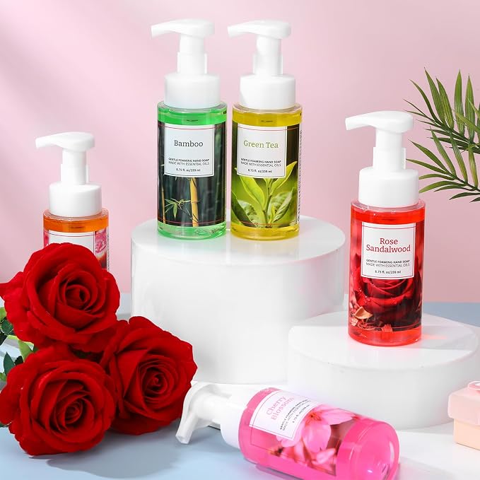 6 Pack Spring Foaming Hand Soap with Pump Care Moisturizing Liquid Gentle Foam Hand Wash Mother's Day Appreciation Gifts Bulk for Kitchen Bathroom Gifts for Teacher Nurse Doctor Employee, 8.75 Fl. oz