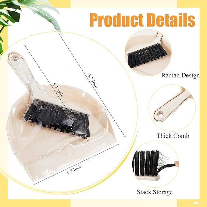 Sliner 18 Pack Mini Dustpan and Brush Set Nesting Snap Plastic Dust Pans with Brush Small Handheld Broom and Dustpan Set Bulk Portable Cleaning Suitable for Desktop Pets Care Camping(Beige)